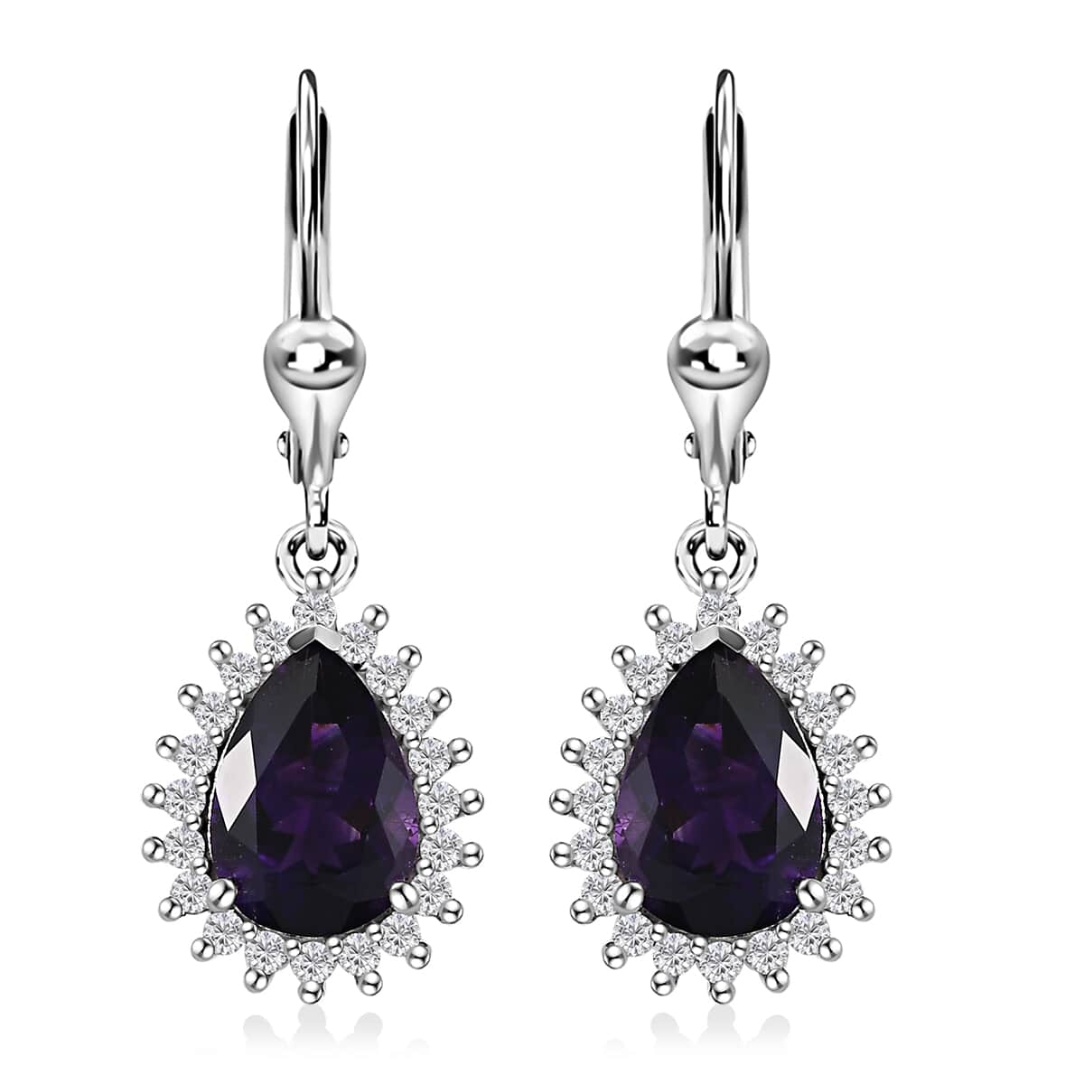 Premium Moroccan Amethyst and White Zircon Lever Back Earrings in Rhodium Over Sterling Silver 4.00 ctw image number 0