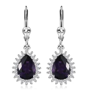 Premium Moroccan Amethyst and White Zircon Lever Back Earrings in Rhodium Over Sterling Silver 4.00 ctw