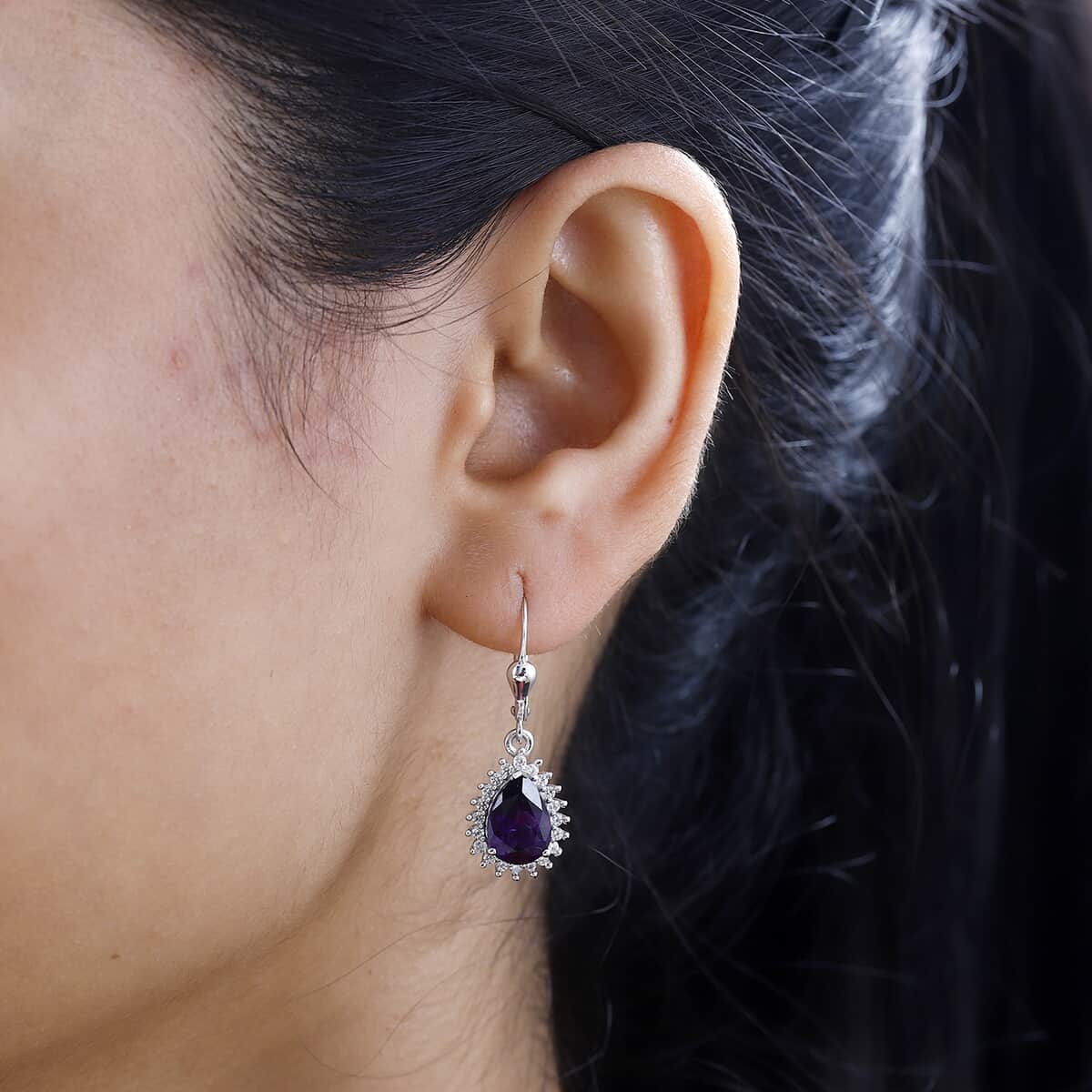 Premium Moroccan Amethyst and White Zircon Lever Back Earrings in Rhodium Over Sterling Silver 4.00 ctw image number 2