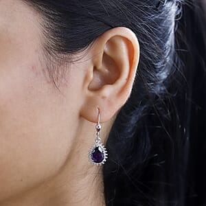 Premium Moroccan Amethyst and White Zircon Lever Back Earrings in Rhodium Over Sterling Silver 4.00 ctw