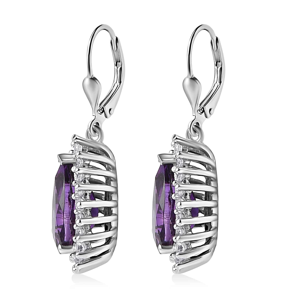 Premium Moroccan Amethyst and White Zircon Lever Back Earrings in Rhodium Over Sterling Silver 4.00 ctw image number 3