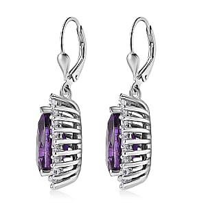 Premium Moroccan Amethyst and White Zircon Lever Back Earrings in Rhodium Over Sterling Silver 4.00 ctw