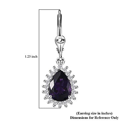 Premium Moroccan Amethyst and White Zircon Lever Back Earrings in Rhodium Over Sterling Silver 4.00 ctw