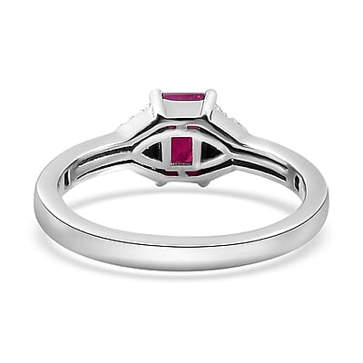 Premium Royal Ruby and White Zircon Ring in Platinum Over Sterling Silver (Size 10.0) 1.00 ctw