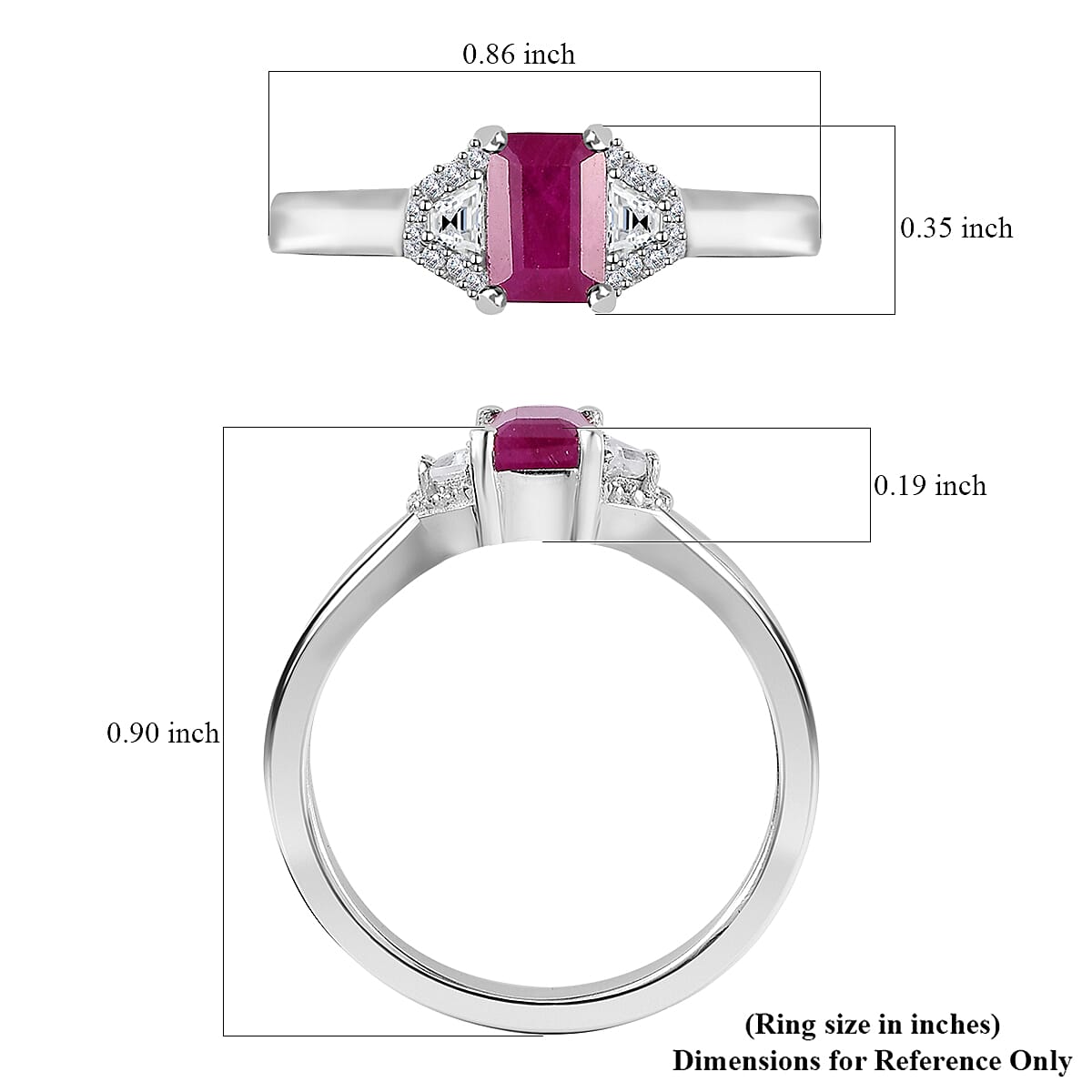 Premium Royal Ruby and White Zircon Ring in Platinum Over Sterling Silver (Size 10.0) 1.00 ctw