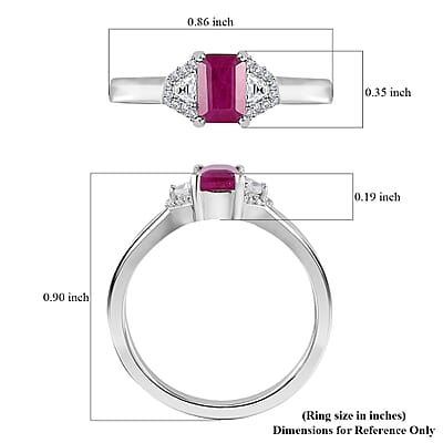 Premium Royal Ruby and White Zircon Ring in Platinum Over Sterling Silver (Size 10.0) 1.00 ctw