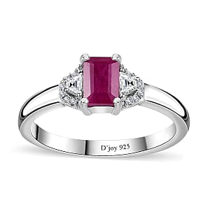 Premium Royal Ruby and White Zircon Ring in Platinum Over Sterling Silver (Size 6.0) 1.00 ctw