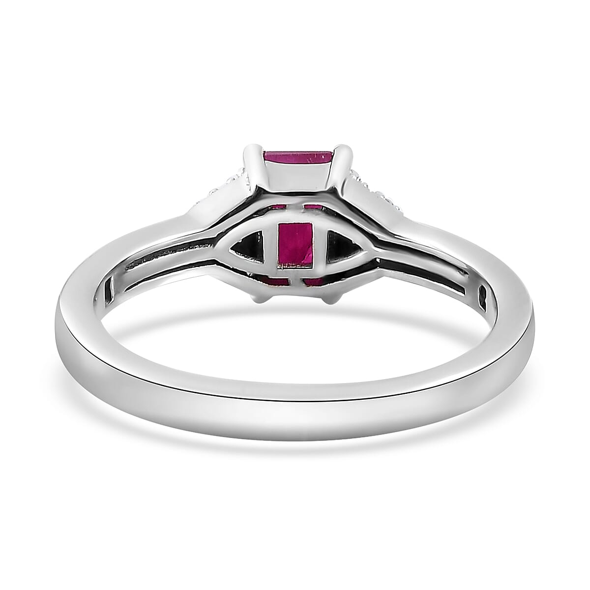 Premium Royal Ruby and White Zircon Ring in Platinum Over Sterling Silver (Size 8.0) 1.00 ctw image number 4