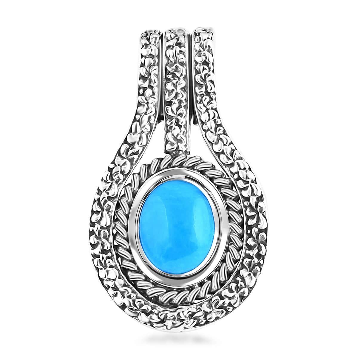 Bali Legacy Sleeping Beauty Turquoise 2.35 ctw Frangipani Flower Pendant in Sterling Silver  image number 0