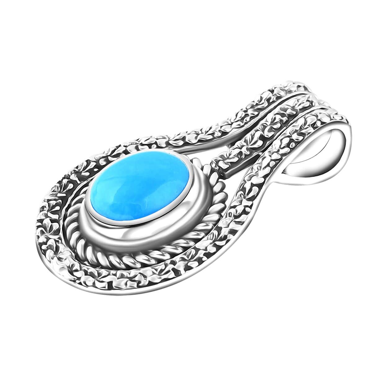 Bali Legacy Sleeping Beauty Turquoise 2.35 ctw Frangipani Flower Pendant in Sterling Silver  image number 3