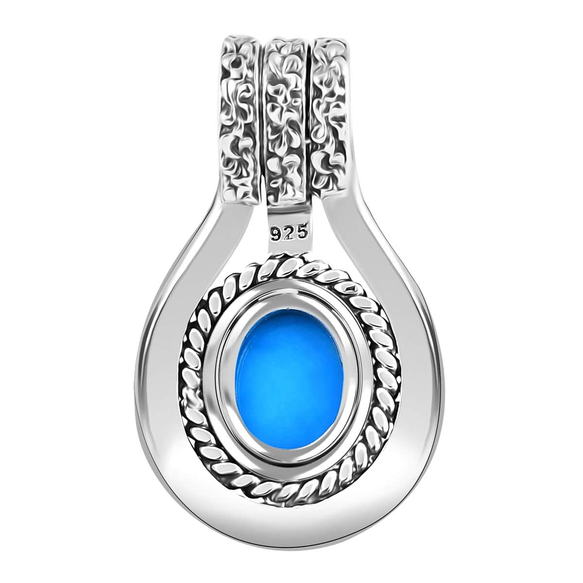 Bali Legacy Sleeping Beauty Turquoise 2.35 ctw Frangipani Flower Pendant in Sterling Silver  image number 4