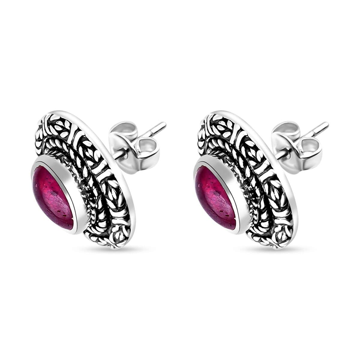 Bali Legacy Niassa Ruby (FF) 3.60 ctw Borobudur Stud Earrings in Sterling Silver  image number 3