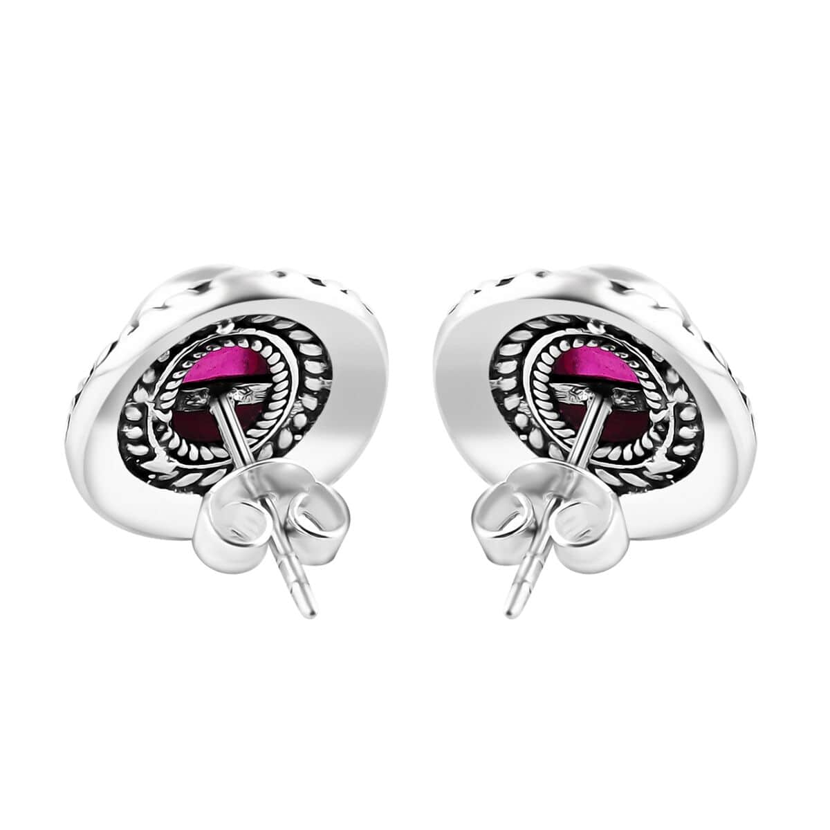 Bali Legacy Niassa Ruby (FF) 3.60 ctw Borobudur Stud Earrings in Sterling Silver  image number 4