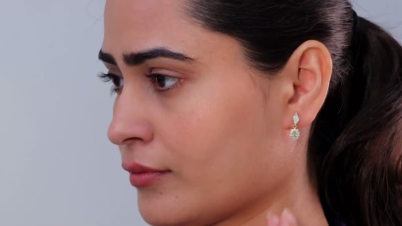 Premium Sphene and White Zircon Halo Dangle Earrings in 18K Vermeil Yellow Gold Over Sterling Silver 0.85 ctw
