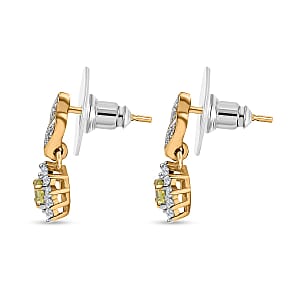 Premium Sphene and White Zircon Halo Dangle Earrings in 18K Vermeil Yellow Gold Over Sterling Silver 0.85 ctw
