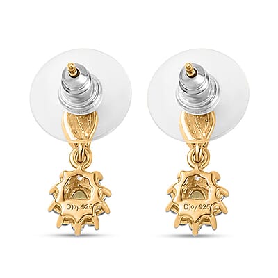Premium Sphene and White Zircon Halo Dangle Earrings in 18K Vermeil Yellow Gold Over Sterling Silver 0.85 ctw