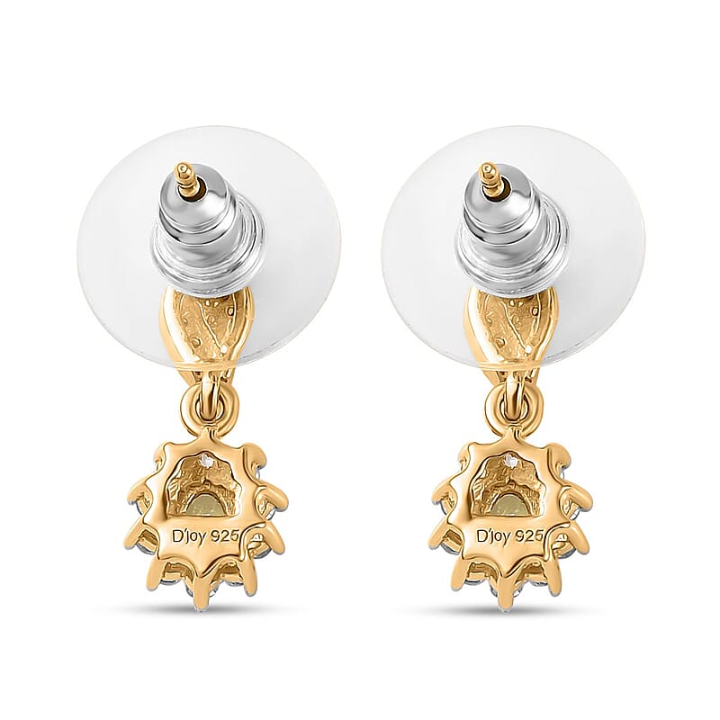 Premium Sphene and White Zircon Halo Dangle Earrings in 18K Vermeil Yellow Gold Over Sterling Silver 0.85 ctw
