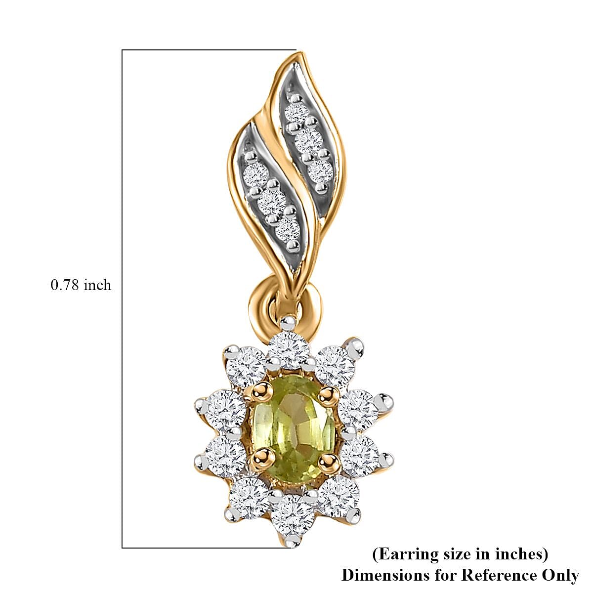 Premium Sphene and White Zircon Halo Dangle Earrings in 18K Vermeil Yellow Gold Over Sterling Silver 0.85 ctw image number 5