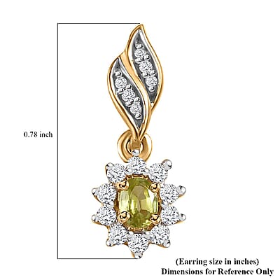 Premium Sphene and White Zircon Halo Dangle Earrings in 18K Vermeil Yellow Gold Over Sterling Silver 0.85 ctw