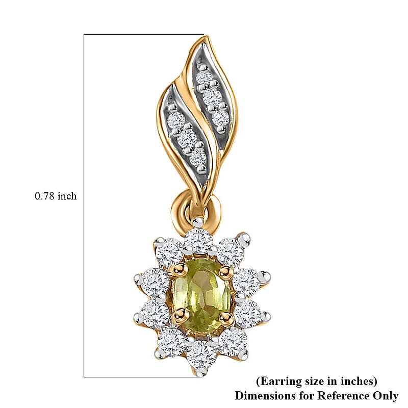 Premium Sphene and White Zircon Halo Dangle Earrings in 18K Vermeil Yellow Gold Over Sterling Silver 0.85 ctw