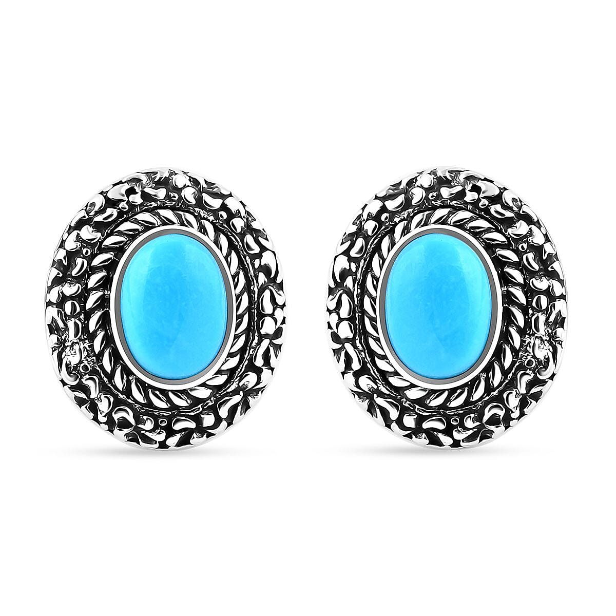 Bali Legacy Sleeping Beauty Turquoise 2.10 ctw Frangipani Flower Stud Earrings in Sterling Silver