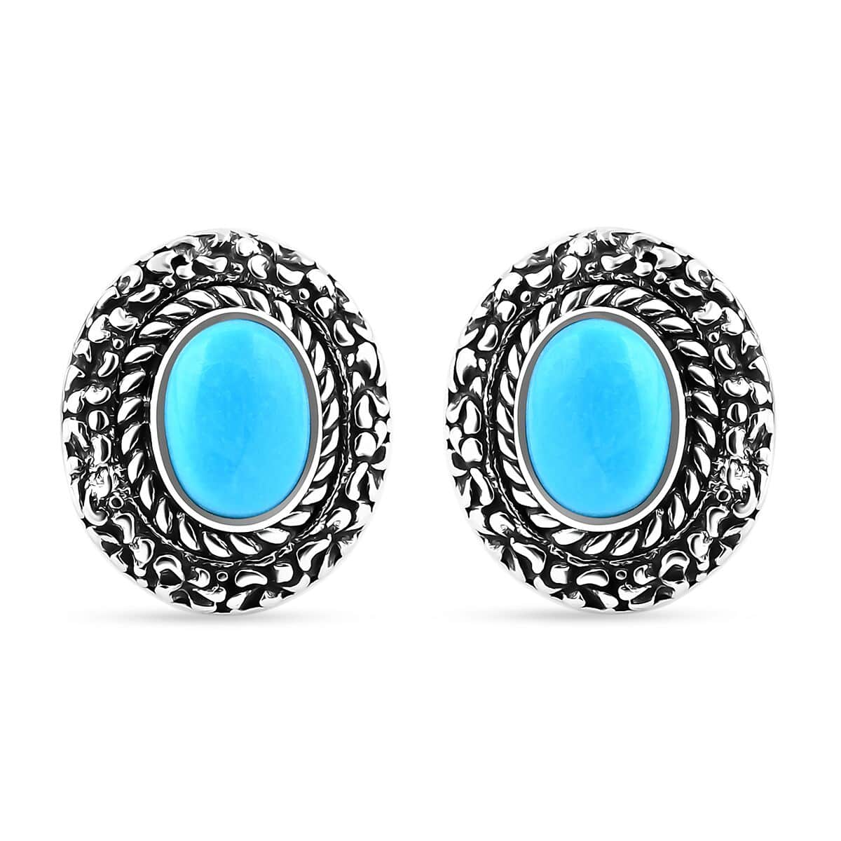 Bali Legacy Sleeping Beauty Turquoise 2.10 ctw Frangipani Flower Stud Earrings in Sterling Silver  image number 0