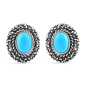 Bali Legacy Sleeping Beauty Turquoise 2.10 ctw Frangipani Flower Stud Earrings in Sterling Silver 