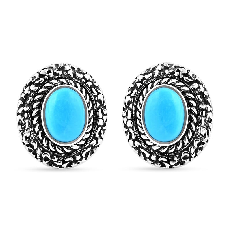 Bali Legacy Sleeping Beauty Turquoise 2.10 ctw Frangipani Flower Stud Earrings in Sterling Silver