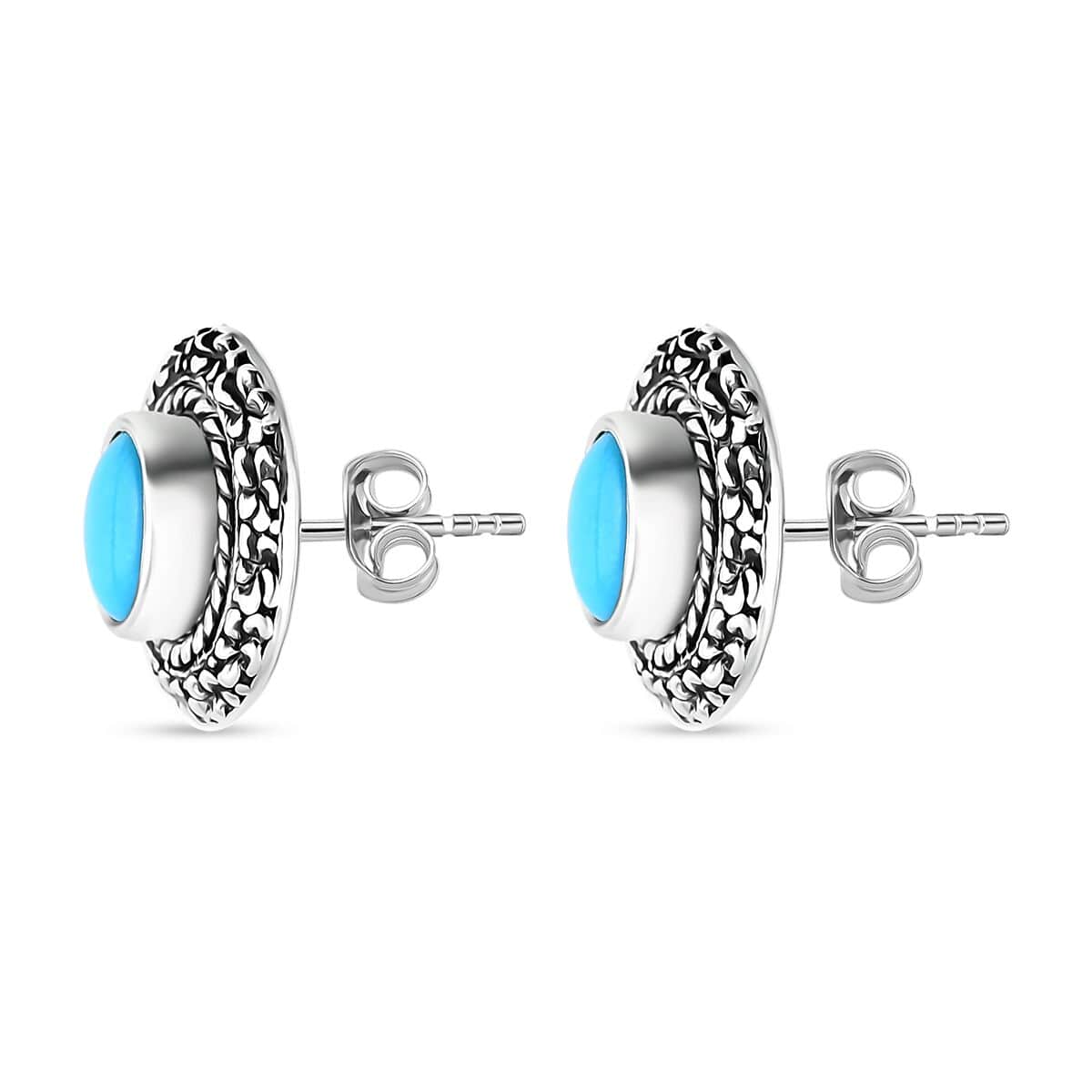 Bali Legacy Sleeping Beauty Turquoise 2.10 ctw Frangipani Flower Stud Earrings in Sterling Silver  image number 3