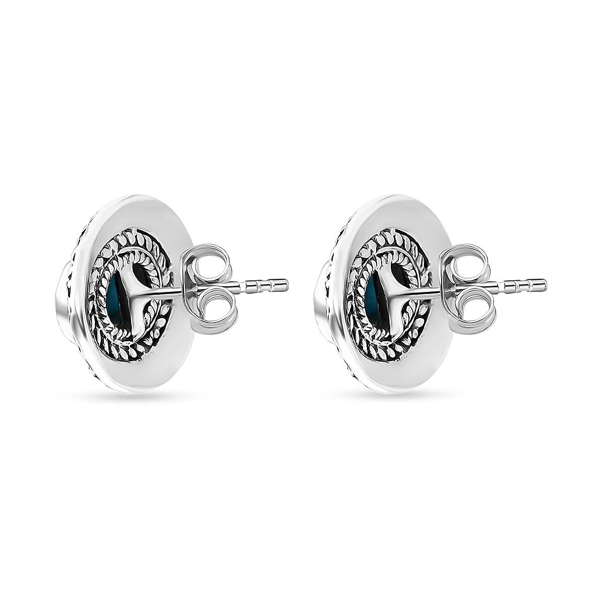 Bali Legacy Sleeping Beauty Turquoise 2.10 ctw Frangipani Flower Stud Earrings in Sterling Silver