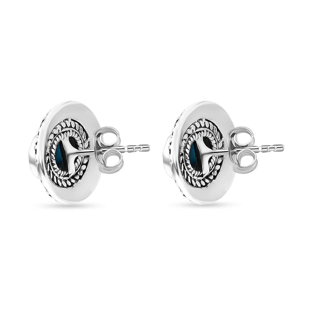 Bali Legacy Sleeping Beauty Turquoise 2.10 ctw Frangipani Flower Stud Earrings in Sterling Silver  image number 4