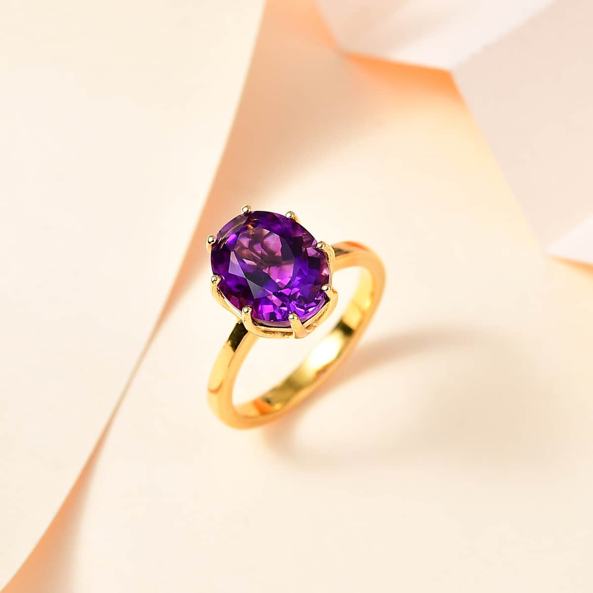 Premium Moroccan Amethyst Solitaire Ring in 18K Vermeil Yellow Gold Over Sterling Silver (Size 10.0) 3.50 ctw image number 1