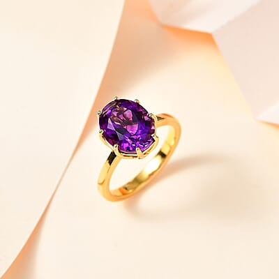 Premium Moroccan Amethyst Solitaire Ring in 18K Vermeil Yellow Gold Over Sterling Silver (Size 10.0) 3.50 ctw