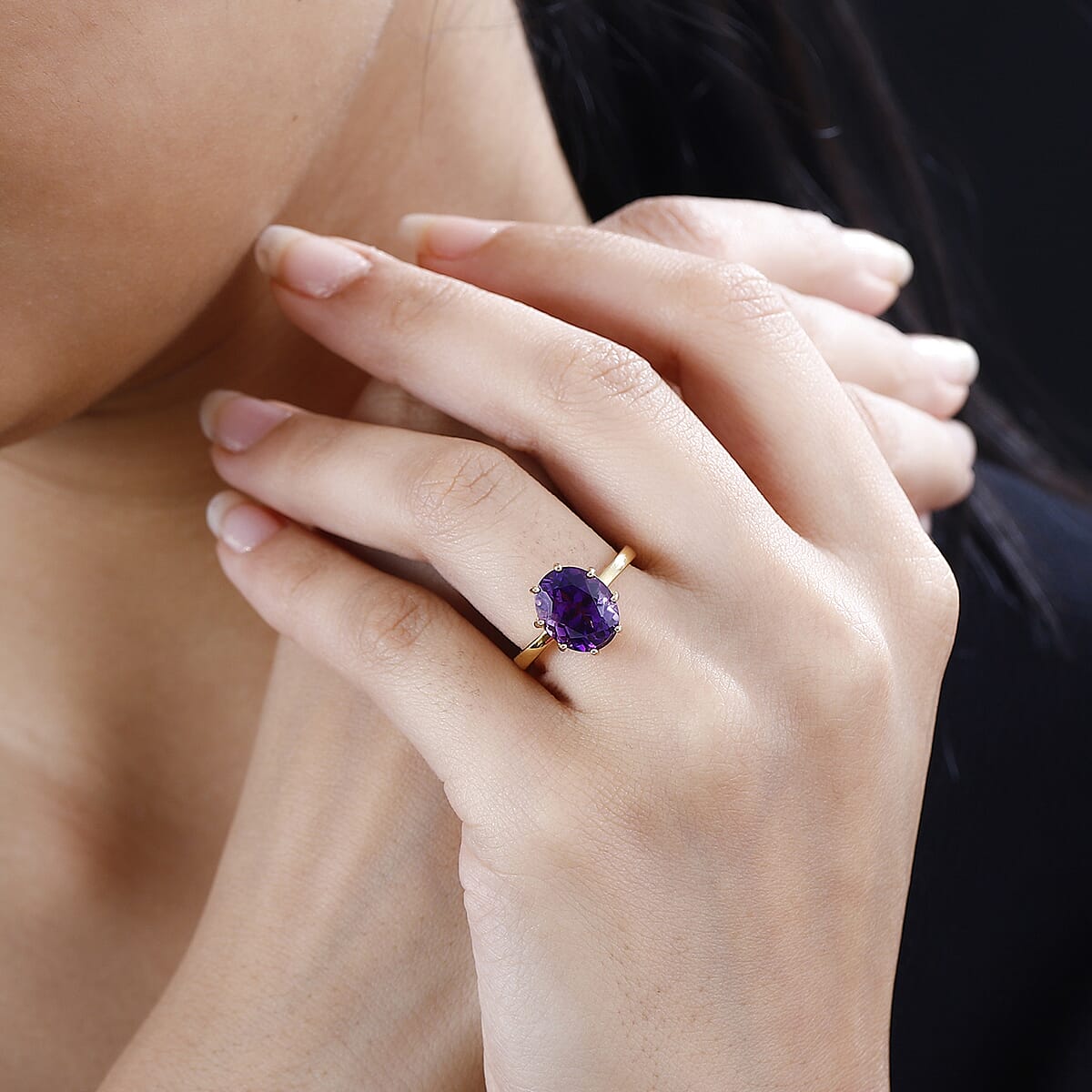 Premium Moroccan Amethyst Solitaire Ring in 18K Vermeil Yellow Gold Over Sterling Silver (Size 9.0) 3.50 ctw image number 2