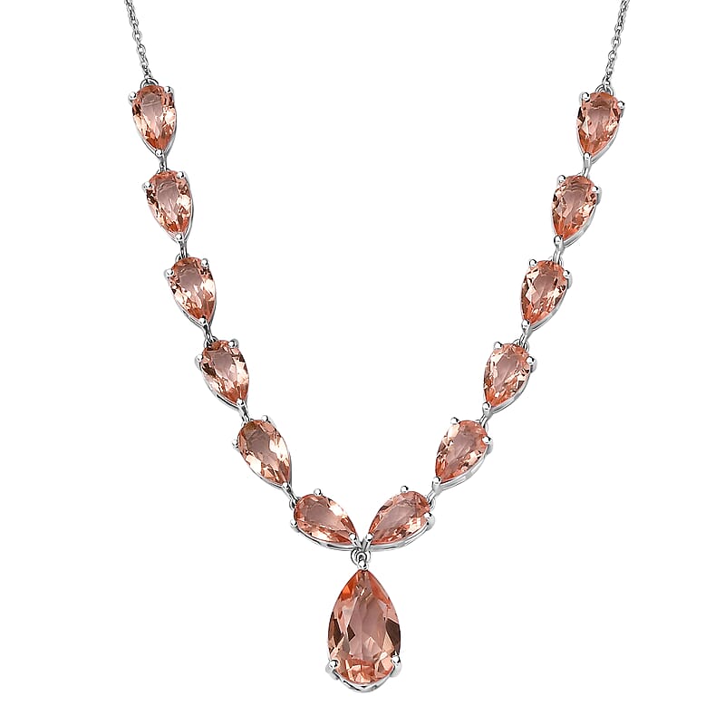 D'Joy Morganique Quartz (Triplet) Drop Necklace 18-20 Inches in Rhodium Over Sterling Silver 26.15 ctw