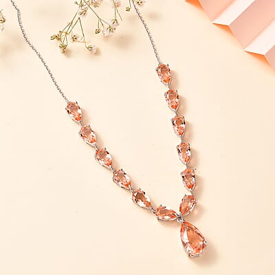 D'Joy Morganique Quartz (Triplet) Drop Necklace 18-20 Inches in Rhodium Over Sterling Silver 26.15 ctw