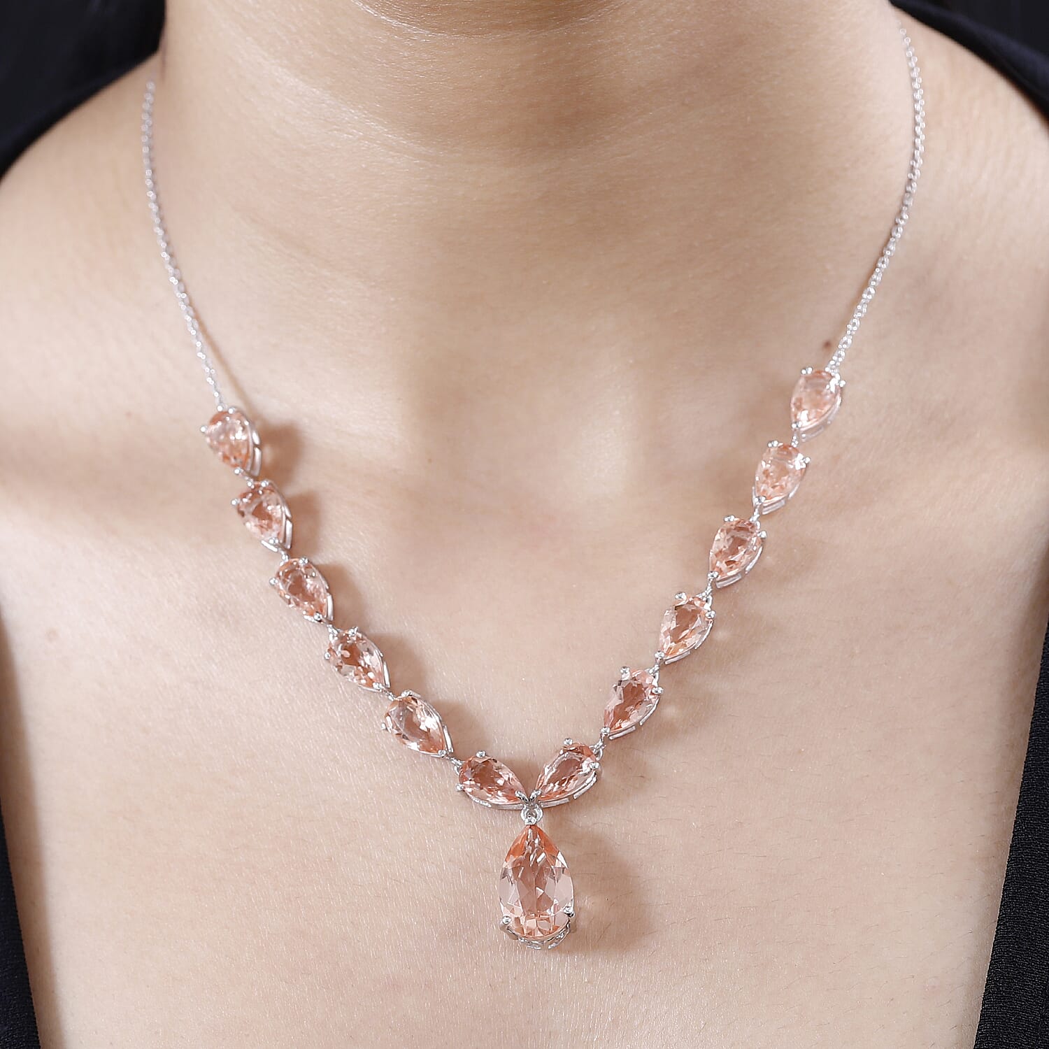 D'Joy Morganique Quartz (Triplet) Drop Necklace 18-20 Inches in Rhodium Over Sterling Silver 26.15 ctw