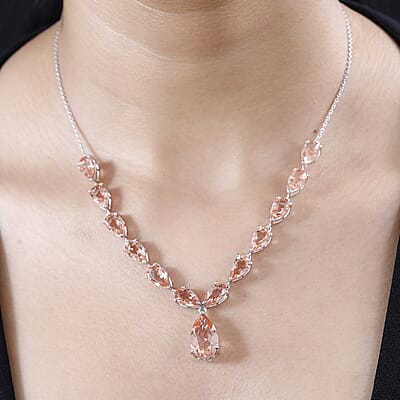 D'Joy Morganique Quartz (Triplet) Drop Necklace 18-20 Inches in Rhodium Over Sterling Silver 26.15 ctw