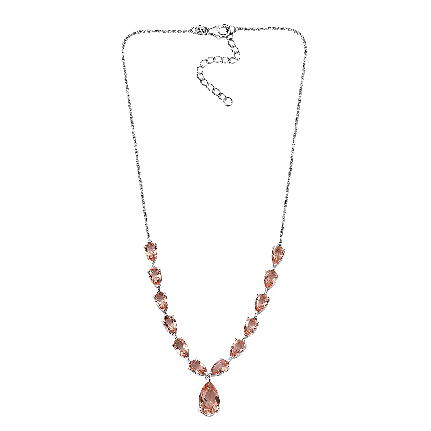 D'Joy Morganique Quartz (Triplet) Drop Necklace 18-20 Inches in Rhodium Over Sterling Silver 26.15 ctw