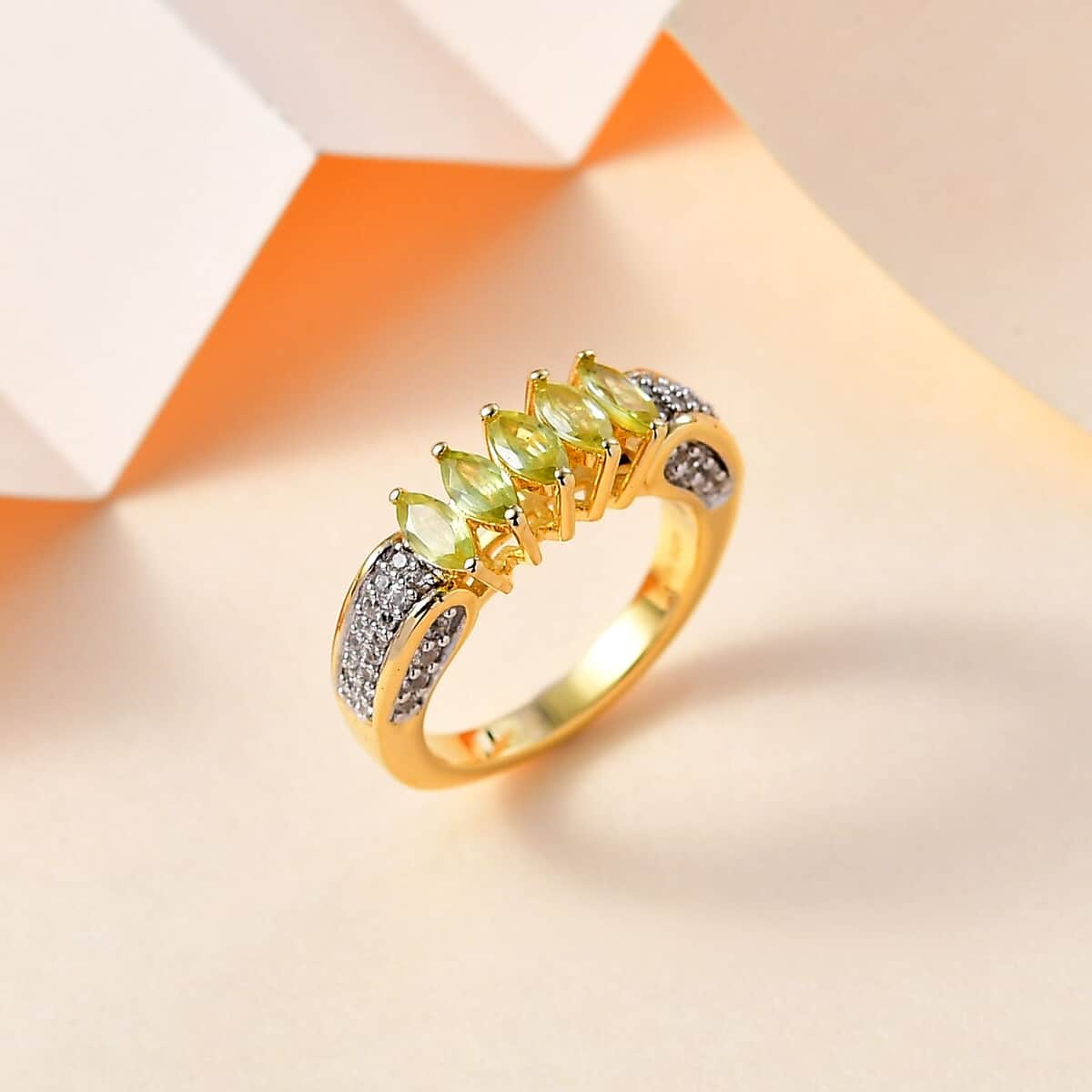 Premium Sphene and White Zircon Ring in 18K Vermeil Yellow Gold Over Sterling Silver (Size 10.0) 1.65 ctw image number 1