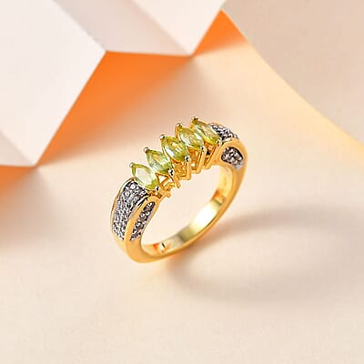 Premium Sphene and White Zircon Ring in 18K Vermeil Yellow Gold Over Sterling Silver (Size 10.0) 1.65 ctw