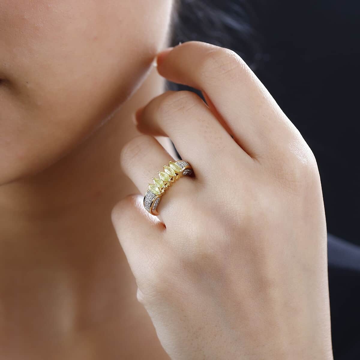 Premium Sava Sphene, White Zircon Ring in 18K Vermeil YG Over Sterling Silver (Size 10.0) 1.65 ctw image number 2