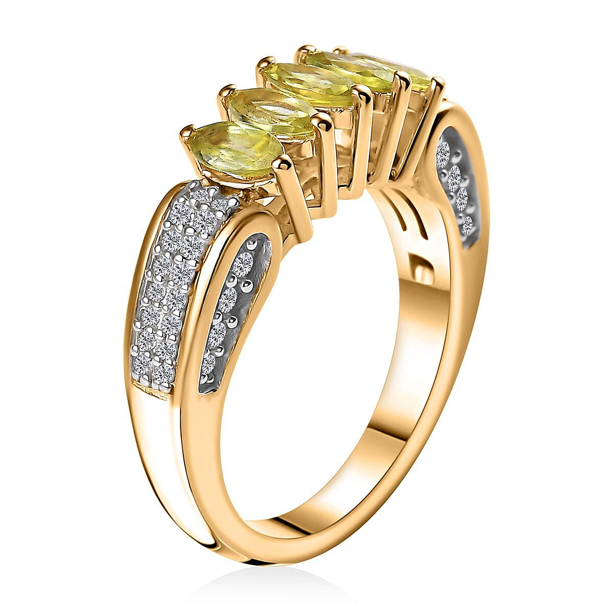 Premium Sphene and White Zircon Ring in 18K Vermeil Yellow Gold Over Sterling Silver (Size 10.0) 1.65 ctw
