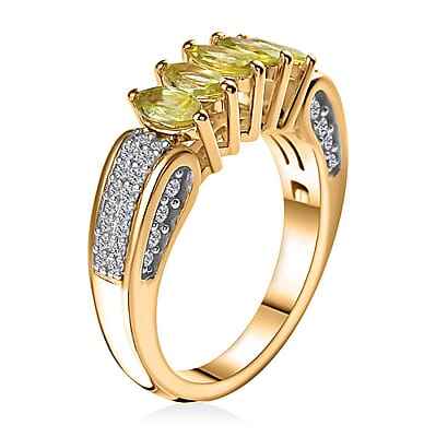 Premium Sphene and White Zircon Ring in 18K Vermeil Yellow Gold Over Sterling Silver (Size 10.0) 1.65 ctw