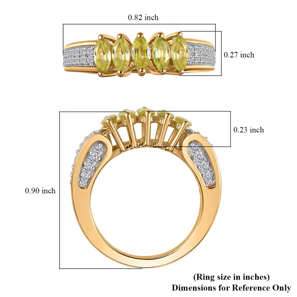 Premium Sphene and White Zircon Ring in 18K Vermeil Yellow Gold Over Sterling Silver (Size 10.0) 1.65 ctw image number 5