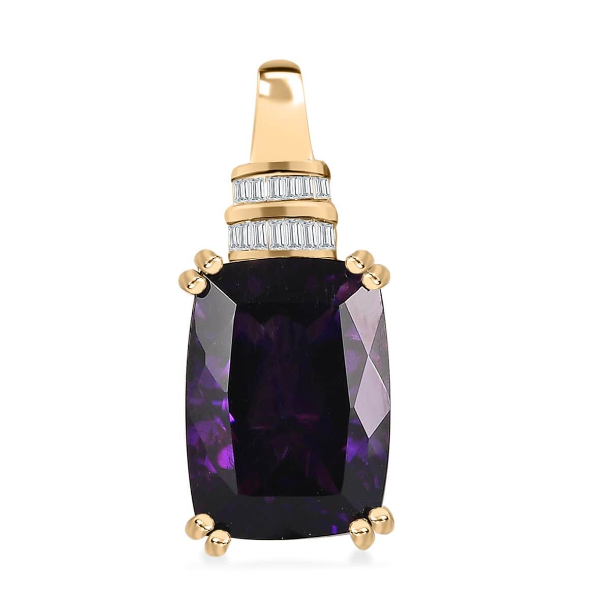 Luxoro 10K Yellow Gold AAA Moroccan Amethyst and G-H I2 Diamond Pendant 7.00 ctw image number 0