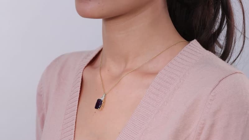Luxoro 10K Yellow Gold AAA Moroccan Amethyst and G-H I2 Diamond Pendant 7.00 ctw