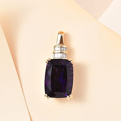 Luxoro 10K Yellow Gold AAA Moroccan Amethyst and G-H I2 Diamond Pendant 7.00 ctw