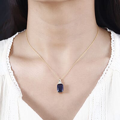 Luxoro 10K Yellow Gold AAA Moroccan Amethyst and G-H I2 Diamond Pendant 7.00 ctw