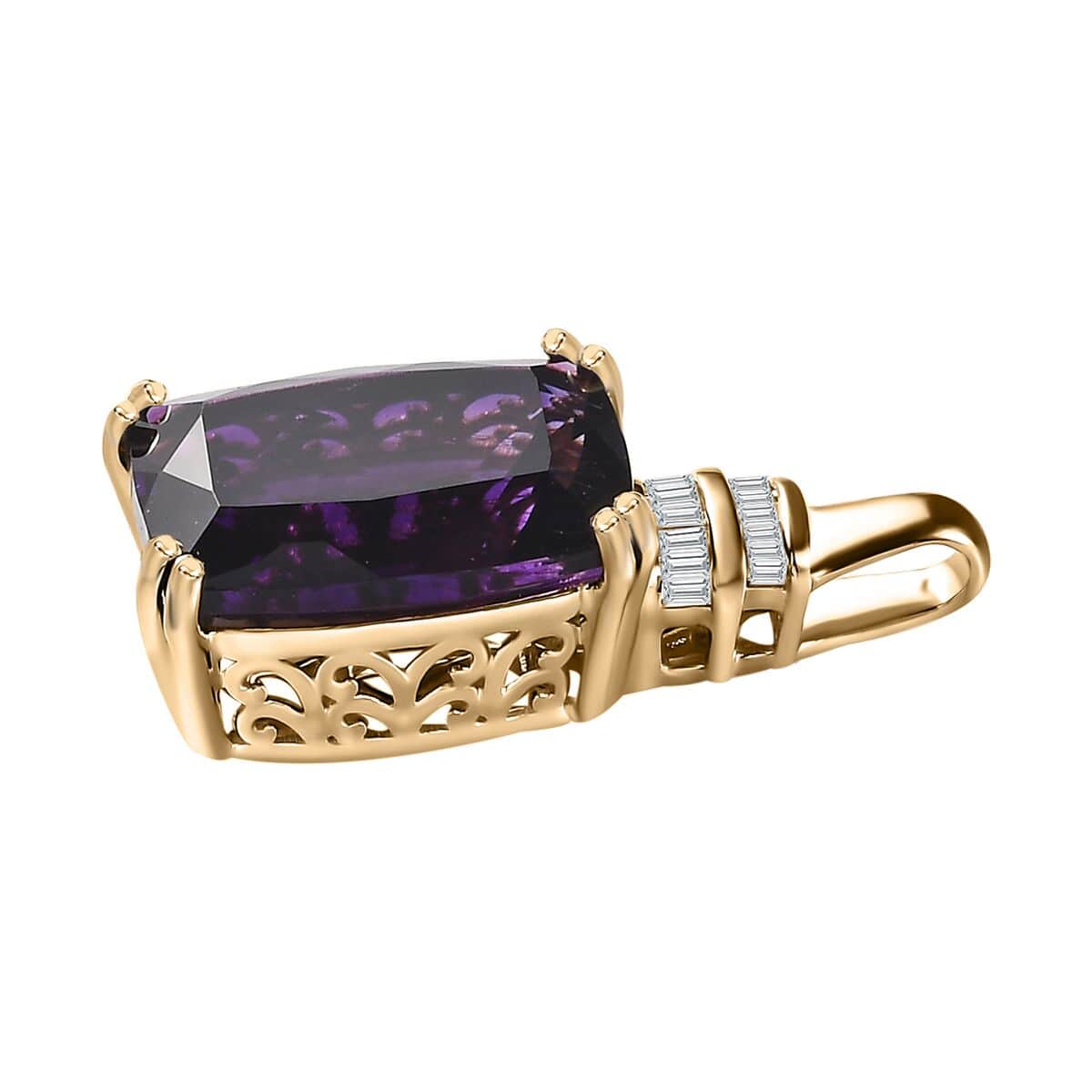 Luxoro 10K Yellow Gold AAA Moroccan Amethyst and G-H I2 Diamond Pendant 7.00 ctw image number 3